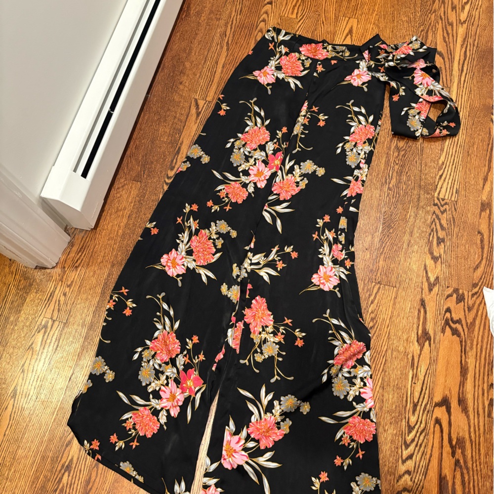 Misa Los Angeles Black Pants with Pink and Yellow Floral Design